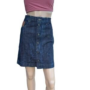 New Citizens of Humanity Blue Dark Wash Button Front Knee Length Jean Skirt 28